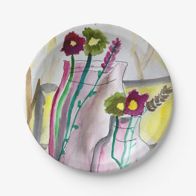 Wildflowers in vase abstract art paper plates (Front)