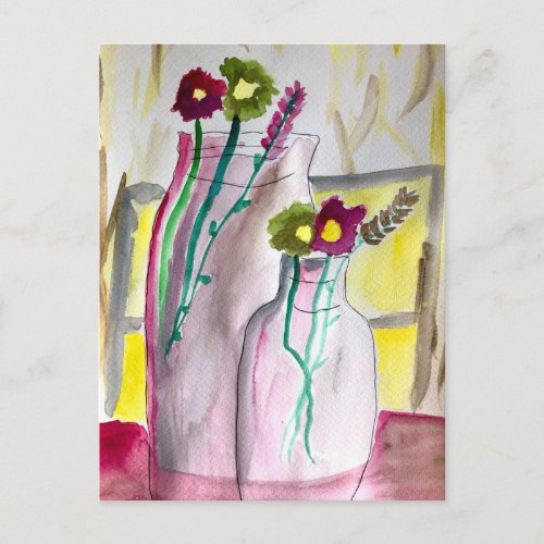Wildflowers in vase abstract art postcard