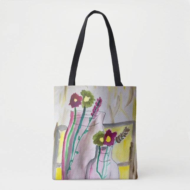 Wildflowers in vase abstract art tote bag (Front)