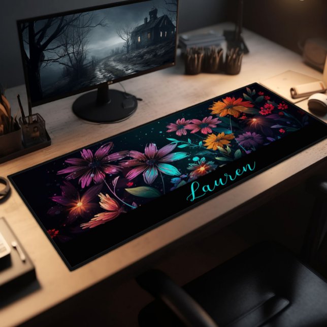 Wildflowers In Vibrant Fractal Colors Desk Mat (Creator Uploaded)