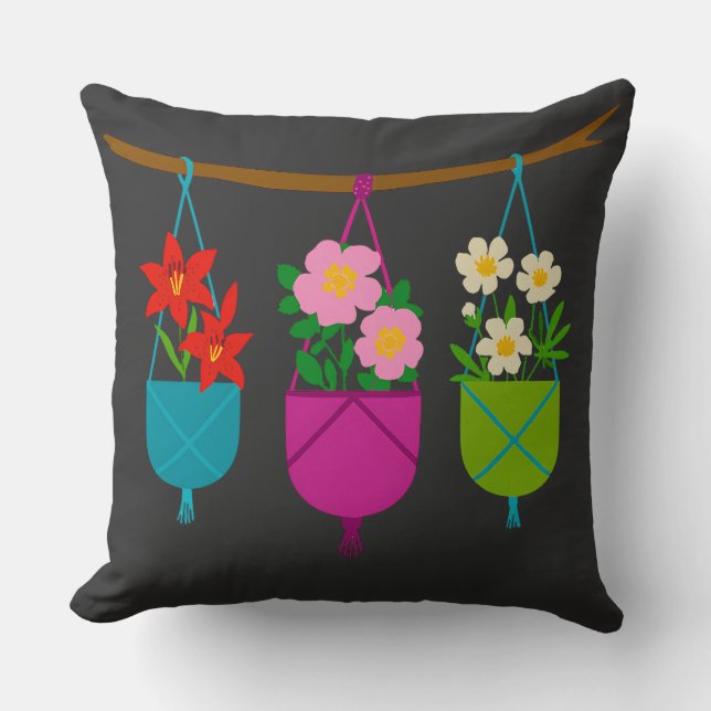 wildflowers in vibrant planters throw pillow (Front)