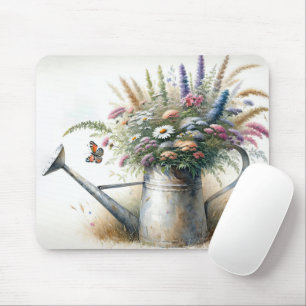 Wildflowers In Watering Can Mouse Pad