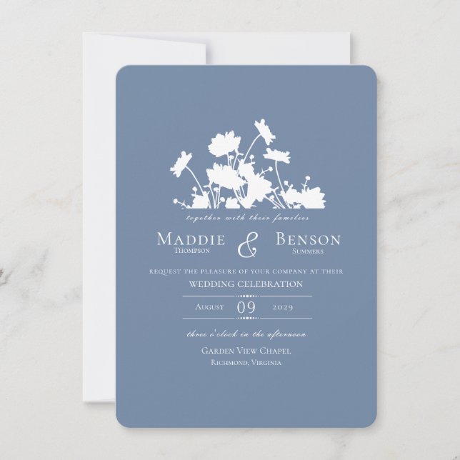 Wildflowers Ink Cornflower Blue Invitation (Front)