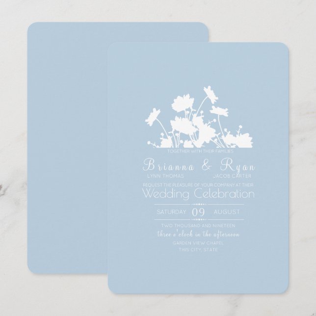 Wildflowers Ink Cornflower Blue Invitation (Front/Back)