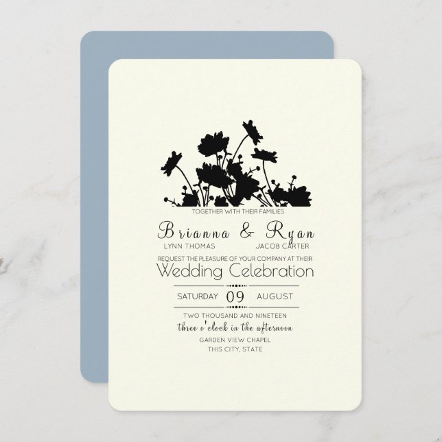 Wildflowers Ink Cornflower Blue Invitation (Front/Back)