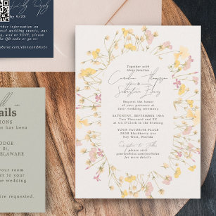 Wildflowers Ivory Double Arch Frame Wedding  Invitation