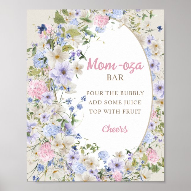 Wildflowers Ivory pastel pink blush Mom-osa bar Poster (Front)
