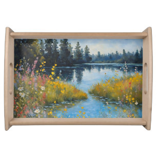 Wildflowers Lake Scene Serving Tray