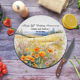 Wildflowers Landscape 40th Wedding Anniversary Cutting Board