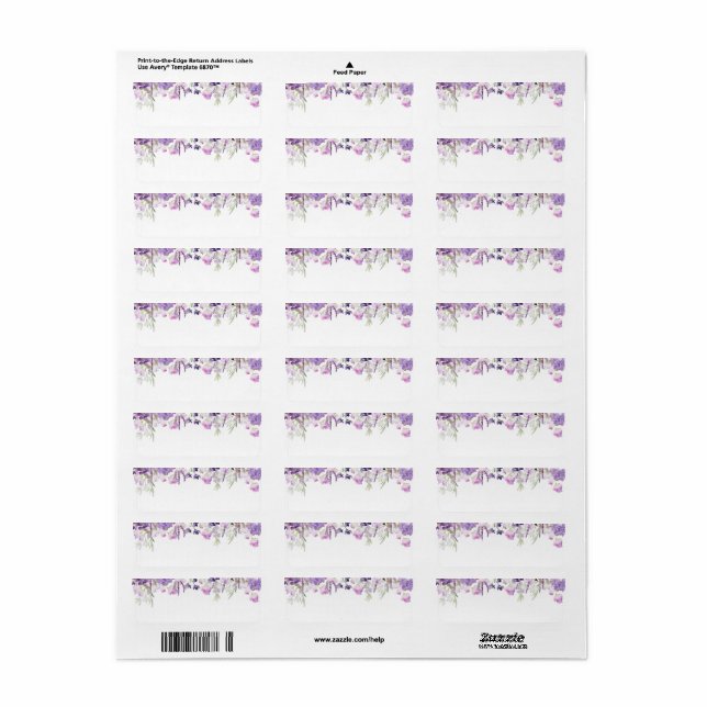 Wildflowers lavender return Address Label (Full Sheet)