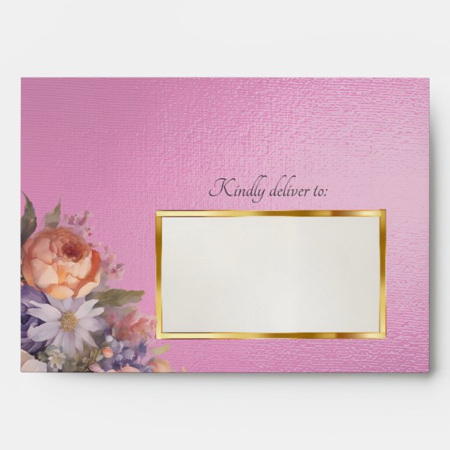 Wildflowers & Leaf Monogram - Rose Pink Envelope (Front)