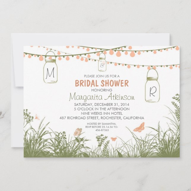 wildflowers, lights & mason jars bridal shower invitation (Front)