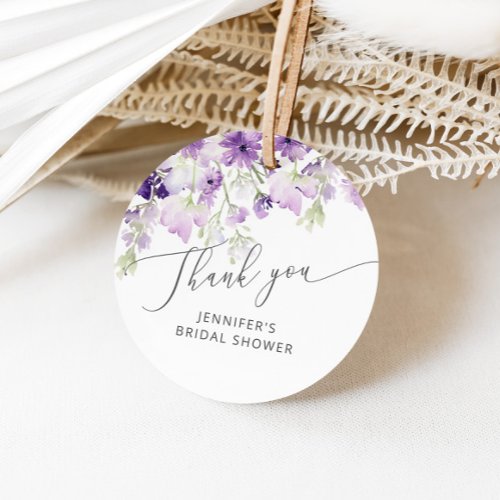 Wildflowers lilac purple bridal shower favor tag