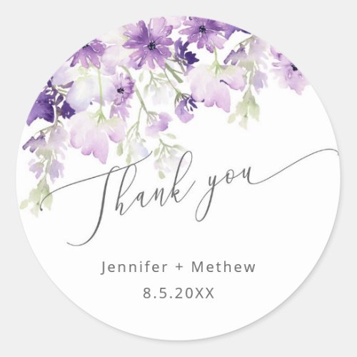 Wildflowers lilac purple wedding favor classic round sticker