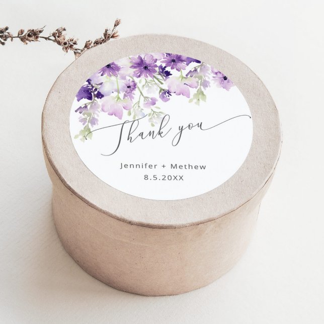 Wildflowers lilac purple wedding favor classic round sticker (Creator Uploaded)
