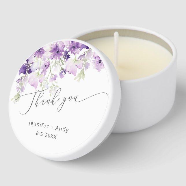 Wildflowers lilac purple wedding favor mini candle favors (Corner)