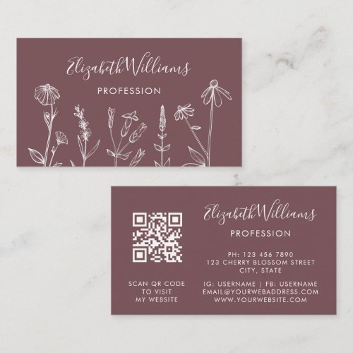 Wildflowers Line Art Mauve Business Card