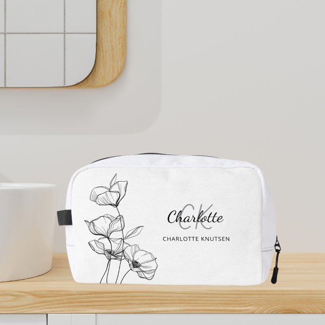 Wildflowers line art simple monogram name dopp kit (Creator Uploaded)