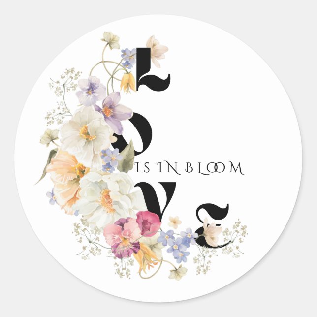 Wildflowers Love in Bloom Boho Bridal Shower  Classic Round Sticker (Front)
