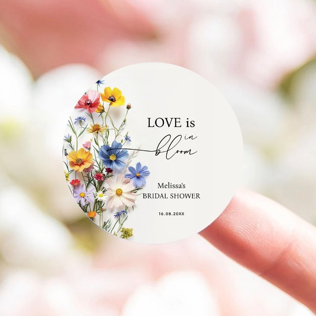 Wildflowers Love is in Bloom Bridal Shower Classic Round Sticker (Creator Uploaded)