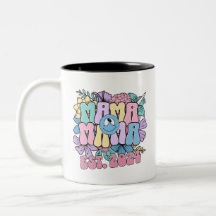 Wildflowers Mama Est 2024 Pregnancy Announcement Two-Tone Coffee Mug