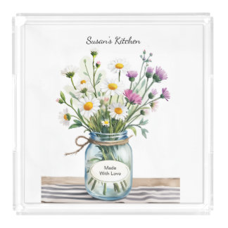 Wildflowers Mason Jar Acrylic Tray
