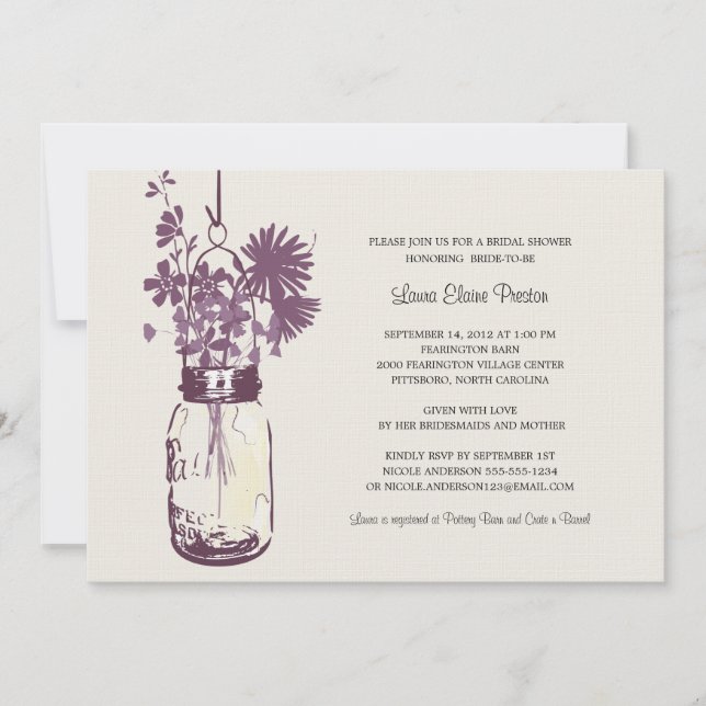 Wildflowers & Mason Jar Bridal Shower Invitation (Front)