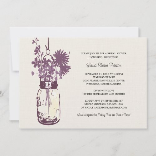 Wildflowers &amp; Mason Jar Bridal Shower Invites