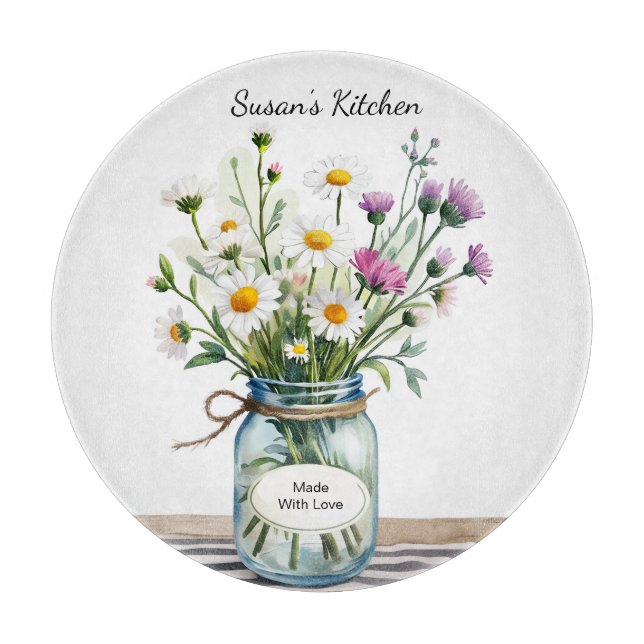 Wildflowers Mason Jar Cutting Board (Front)