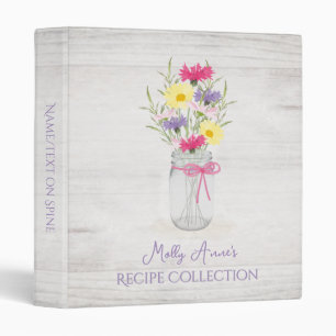 Wildflowers Mason Jar Vase Purple Rustic Recipe 3 Ring Binder