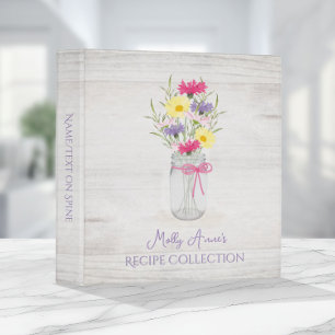 Wildflowers Mason Jar Vase Purple Rustic Recipe 3 Ring Binder
