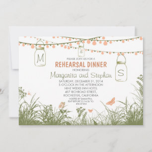 wildflowers, mason jars & lights rehearsal dinner invitation