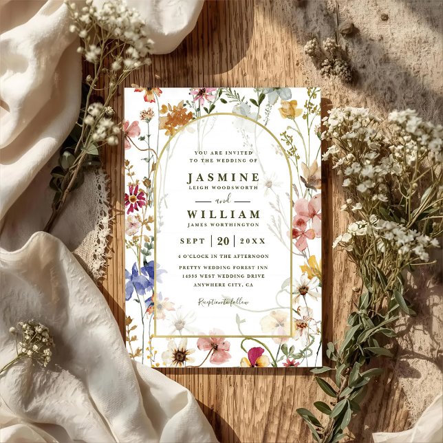 Wildflowers Meadow Arch Elegant QR Code Wedding Invitation (Creator Uploaded)