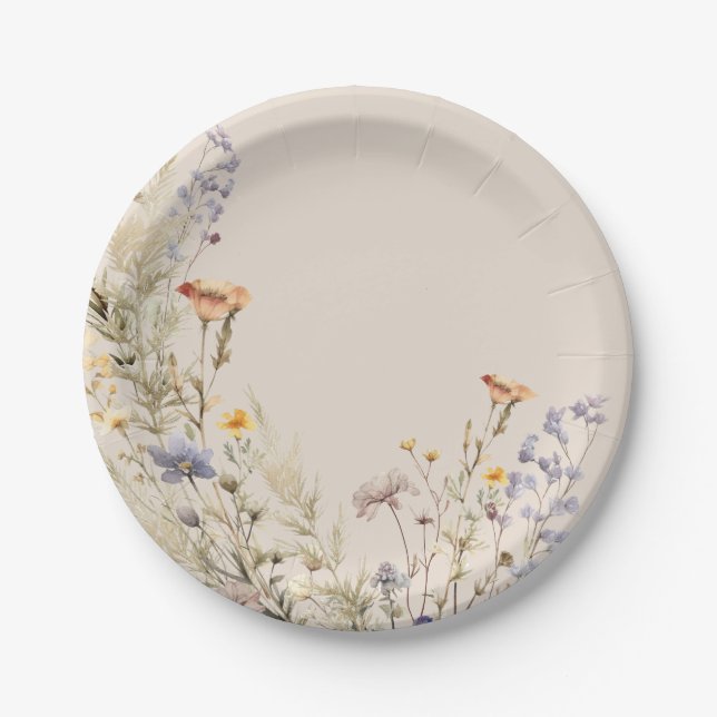 Wildflowers meadow baby in bloom baby shower board paper plates (Front)