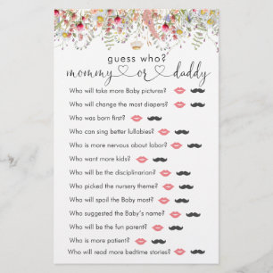 Wildflowers Meadow Baby Shower "Guess Who" Game