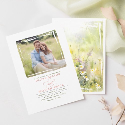 Wildflowers Meadow Elegant Romantic Wedding Photo Invitation