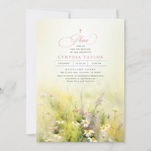 Wildflowers Meadow Elegant Summer Baptism Invitation