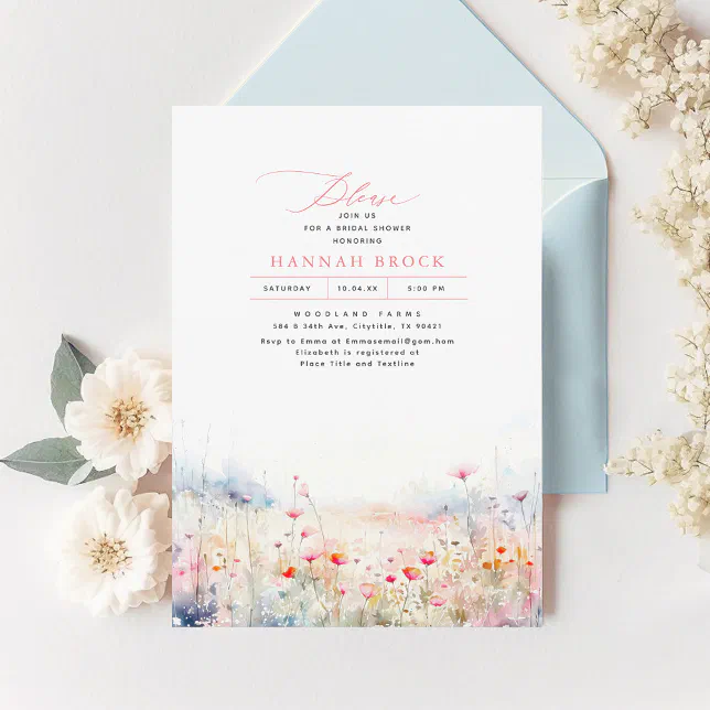 Wildflowers Meadow Elegant Summer Bridal Shower Invitation Zazzle
