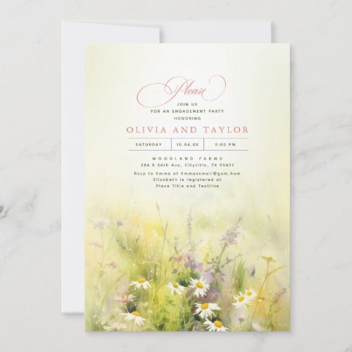 Wildflowers Meadow Elegant Summer Engagement Party Invitation