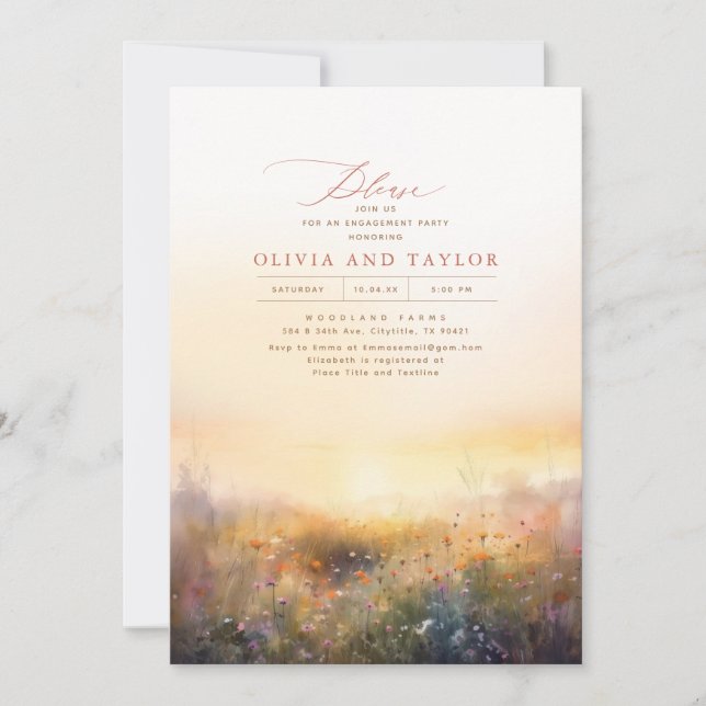 Wildflowers Meadow Elegant Summer Engagement Party Invitation (Front)