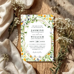 Wildflowers Meadow Rustic Elegant QR Code Wedding Invitation