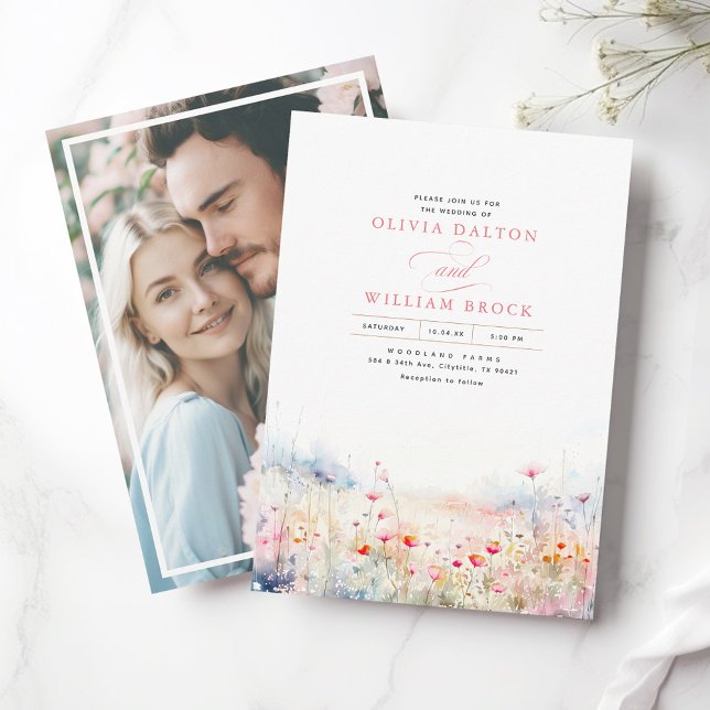 Wildflowers Meadow Soft Pastel Boho Wedding Photo Invitation (Creator Uploaded)