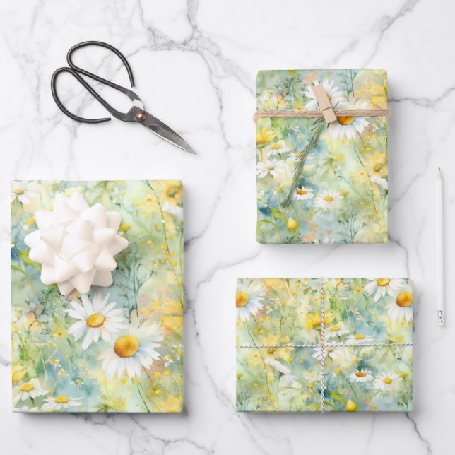Wildflowers Meadow Summer Foliage Boho Modern Wrapping Paper Sheets (Front)