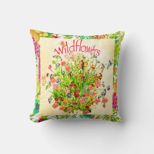 Wildflowers Meadow Text Throw Pillow