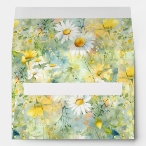 Wildflowers Meadow Watercolor Floral Wedding Envelope