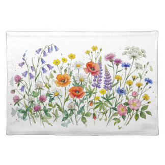 Wildflowers meadow watercolours Cloth Placemat