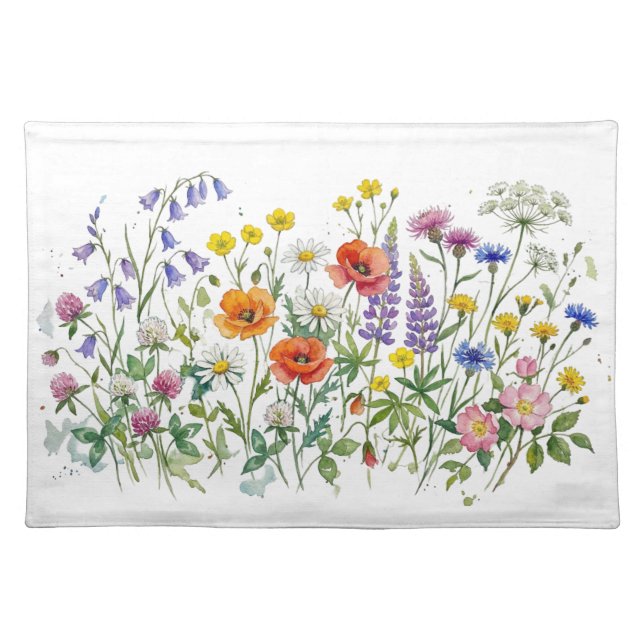 Wildflowers meadow watercolours Cloth Placemat (Front)