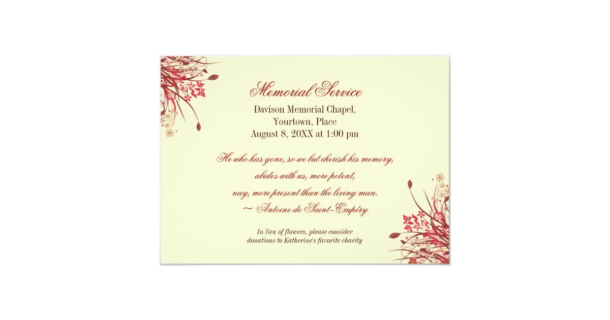 Wildflowers Memorial Notice Card | Zazzle