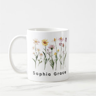 Wildflowers Minimalist Custom Name Coffee Mug