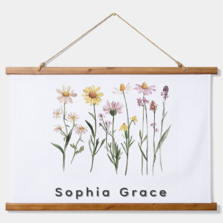 Wildflowers Minimalist Custom Name Hanging Tapestry